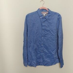 Calvin Klein Blue 100% Cotton Button Down Men's Dress Shirt Size Large